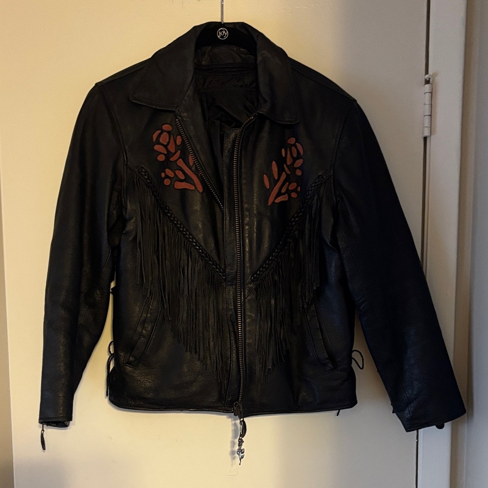 Black Leather Jacket with Red Accents